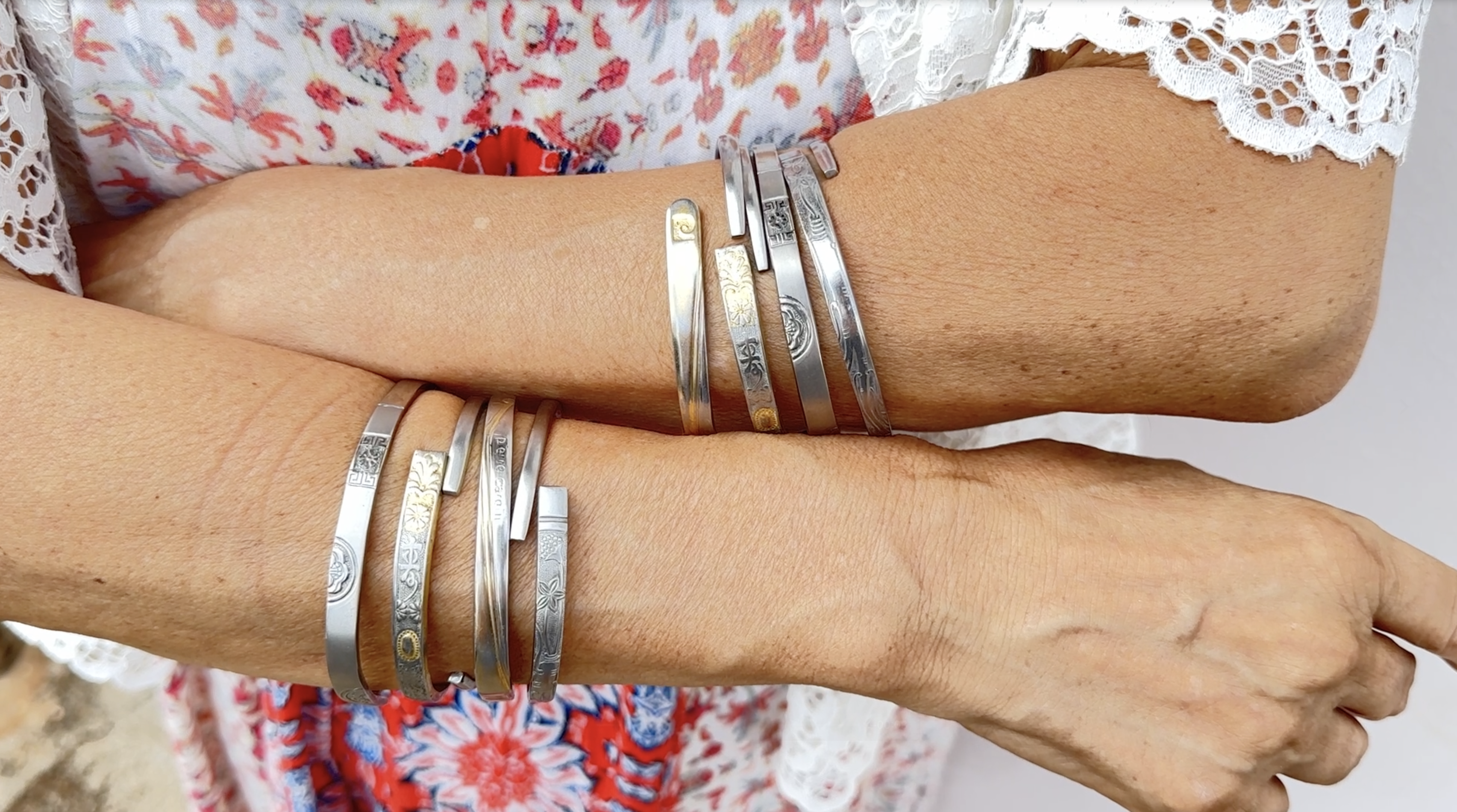 Stack of vintage Korean chopstick bangles